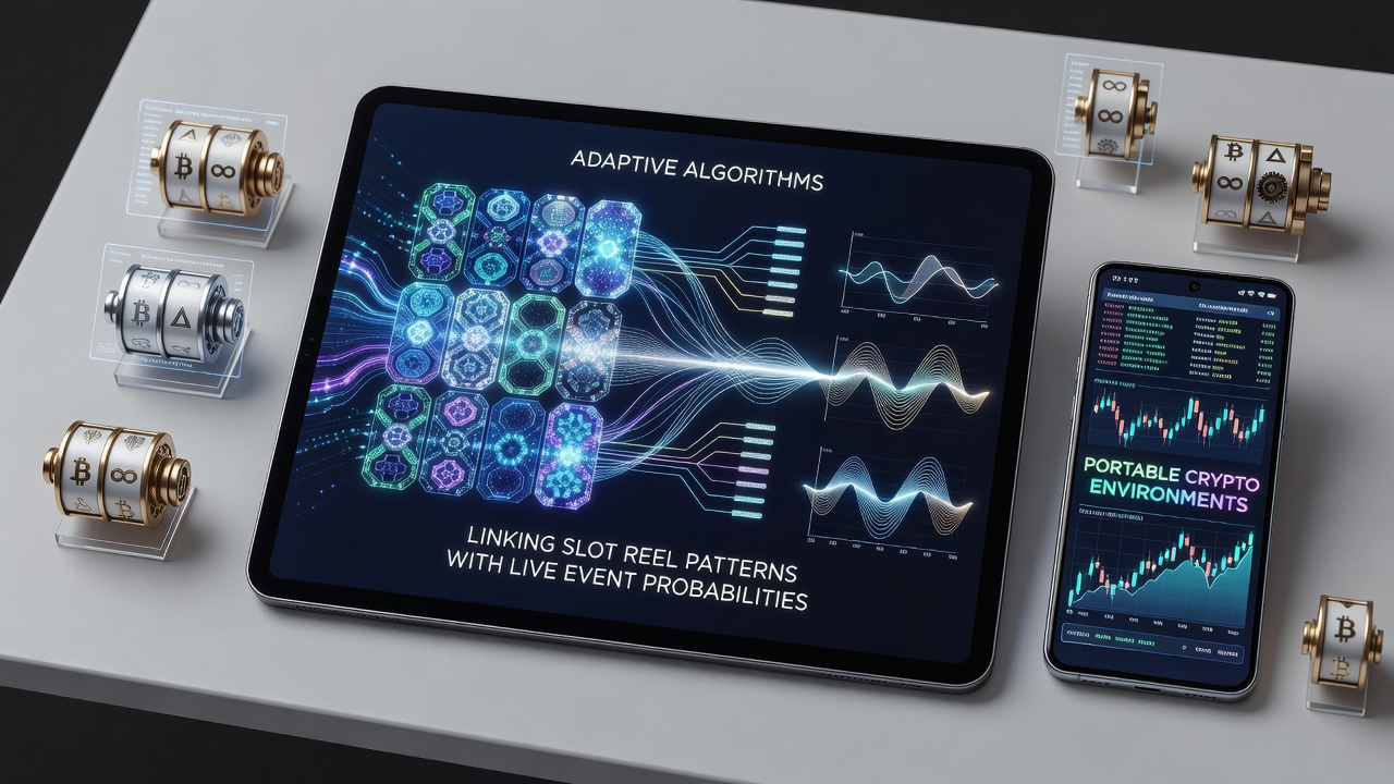 Mobile device displaying adaptive slot reels synchronized with live event data streams in a crypto wagering app