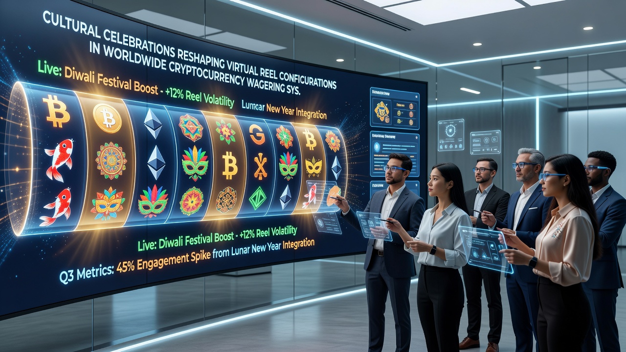 Cryptocurrency wagering interface with festival-themed virtual reels and blockchain transaction indicators