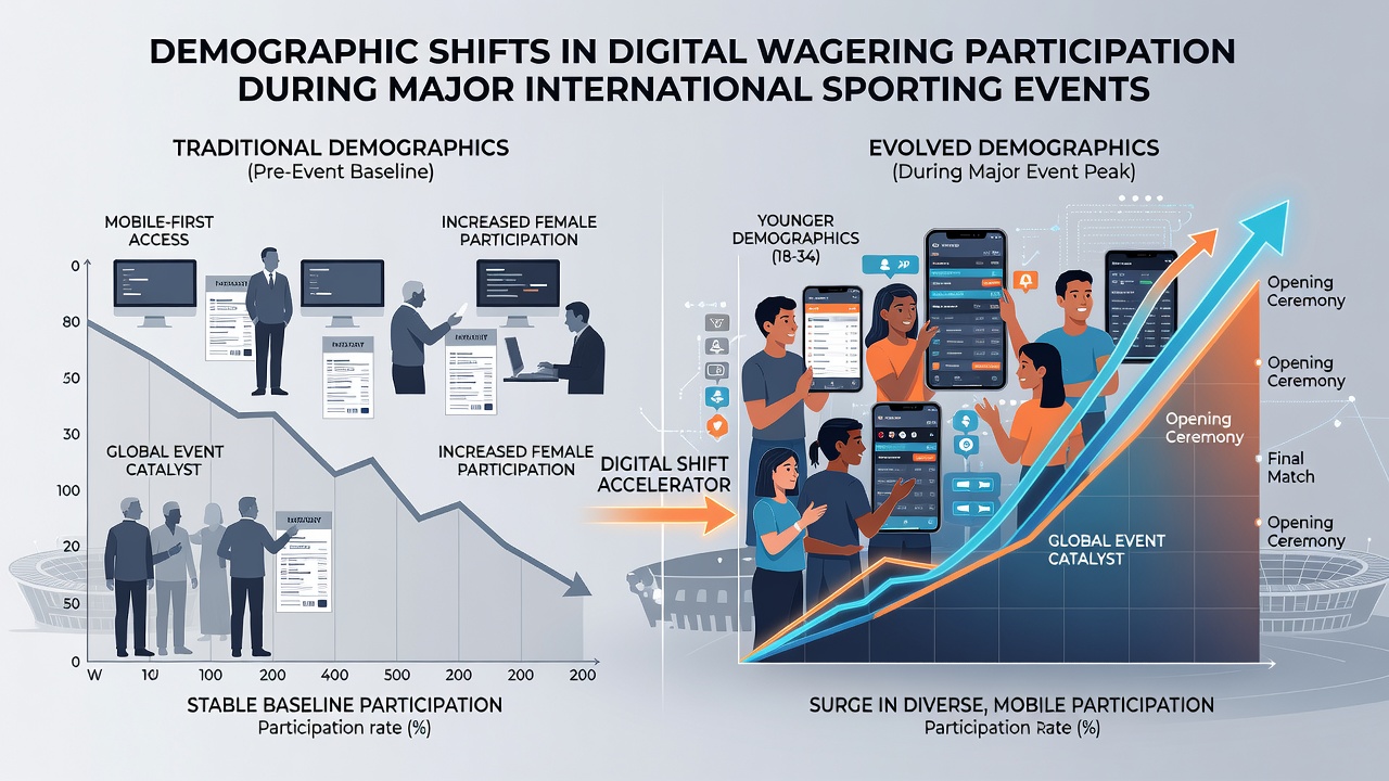 Chart illustrating regional demographic changes in online sports betting participation during international tournaments