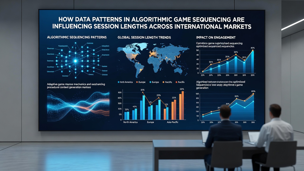 Analytics dashboard displaying session length trends influenced by algorithmic game sequencing across global wagering platforms