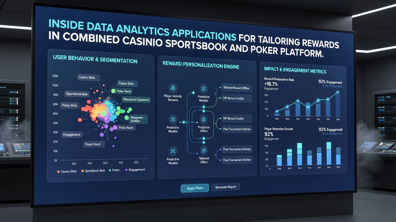 Analytics interface displaying reward personalization settings for casino, sportsbook, and poker users with performance graphs