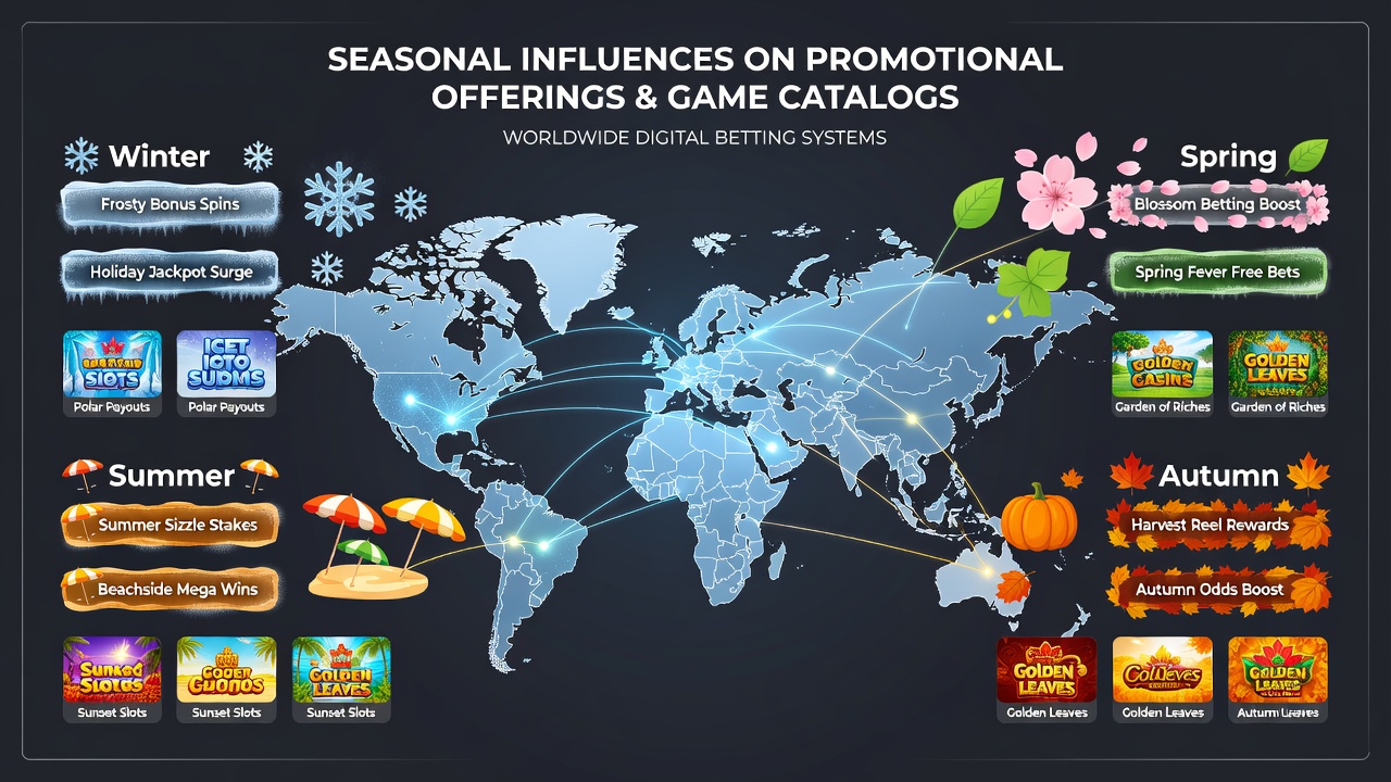 Seasonal game catalog updates showing holiday-themed slots and sports betting interfaces