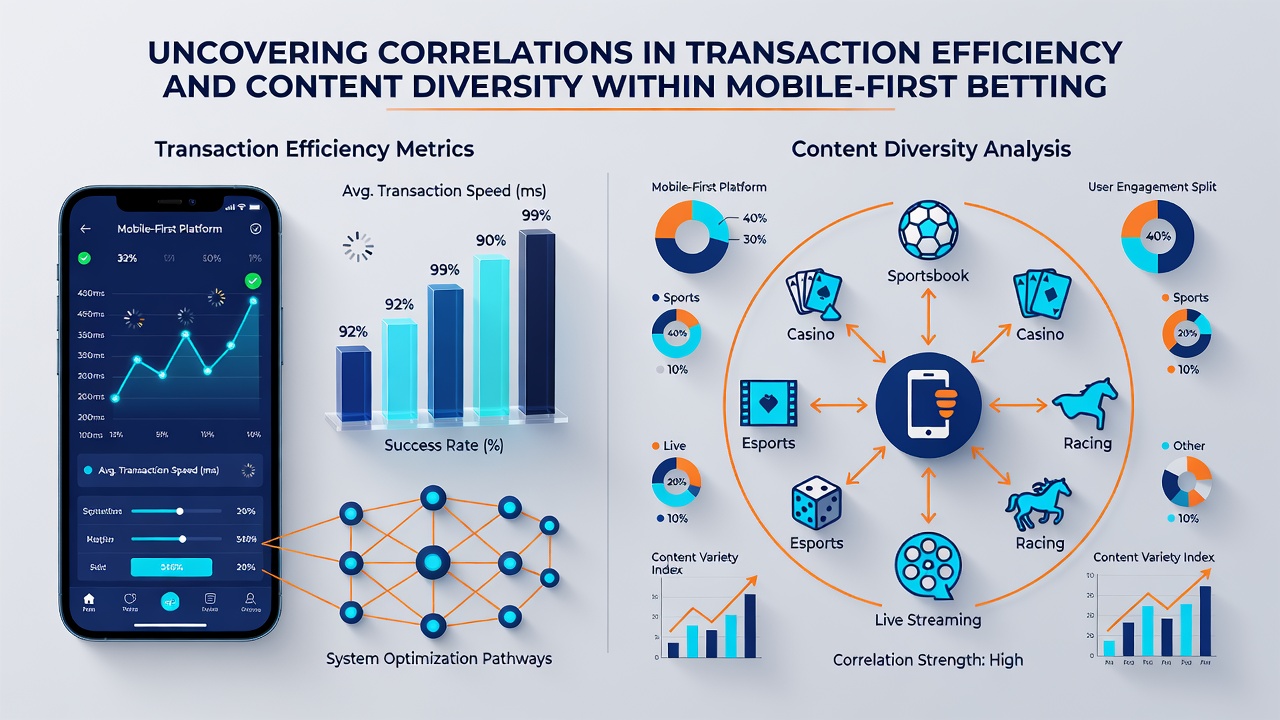 Dashboard analytics displaying transaction speed metrics alongside content variety statistics for mobile betting platforms